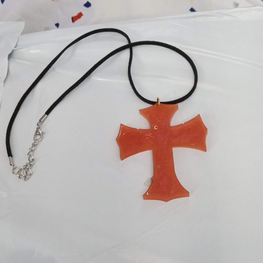 Handmade Orange Cross Necklace